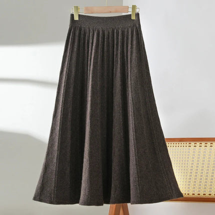TLOML New Women's 100% Merino Wool Knitwear Wool Skirt Autumn Winter Long Pleated Skirt Grace Soft Warm Comfy Chic Dress Skirt PlatiNum