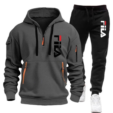Autumn and winter hot selling men's hooded sweatshirt+casual pants two-piece outdoor multi pocket pullover and sports pants set PlatiNum
