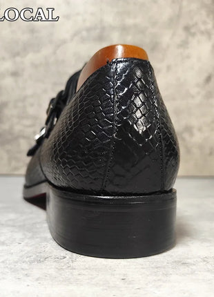 Mocassini da uomo di lusso Scarpe Stampe di serpente Abito formale Scarpe casual da uomo Nero Marrone Scarpe da doppio monaco in vera pelle da uomo