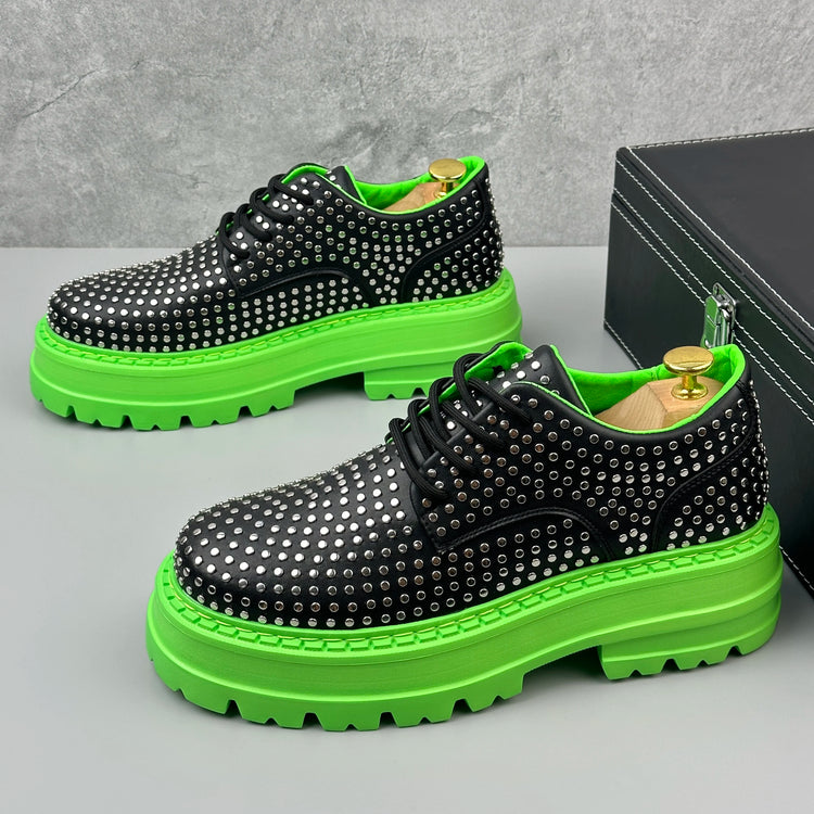 Luxury Designer Rivets Men Leather Casual Shoes Fashion Breathable Height Increasing Male Brogue Derby Shoes Zapatillas Hombre