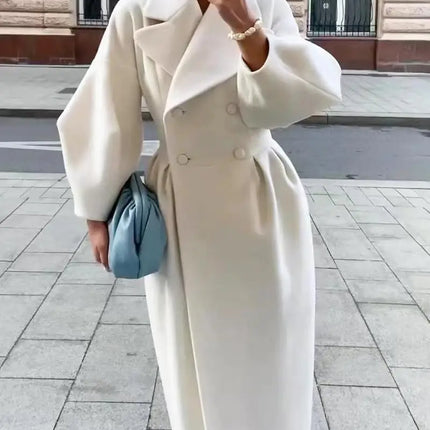 European American Retro Court Style Wool Coat, Long Length with Big Lapel & Lantern Sleeves, New Autumn Winter Outerwear