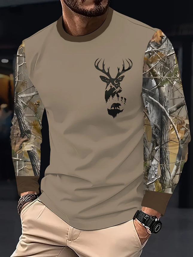 Men's Hunting 3D Geometric Print T-Shirt Comfort Casual Long Sleeve Round Neck Top Fashion Street Style Quick-Dry Men's Clothing