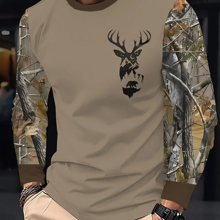 Men's Hunting 3D Geometric Print T-Shirt Comfort Casual Long Sleeve Round Neck Top Fashion Street Style Quick-Dry Men's Clothing
