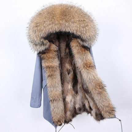 Maomaokong Natural Fur Lining Real Fur Coat Winter Jacket Women Raccoon Fur Collar Warm Thick Parkas Female Clothing