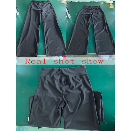 Gym Workout Wide Leg Leggings Women High Waist Tummy Control Loose Yoga Pants Woman Gray Hip Lifting Straight Sports Trousers PlatiNum