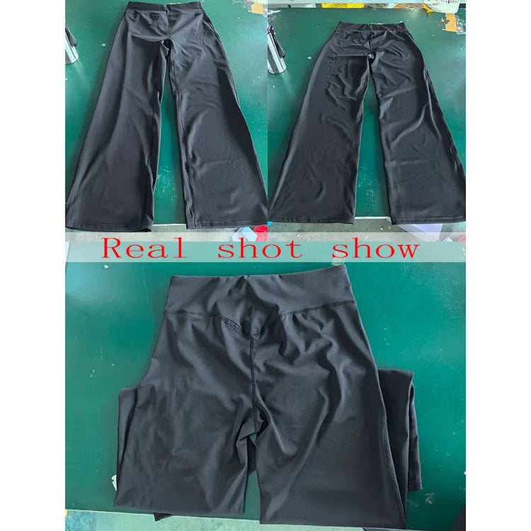 Gym Workout Wide Leg Leggings Women High Waist Tummy Control Loose Yoga Pants Woman Gray Hip Lifting Straight Sports Trousers PlatiNum