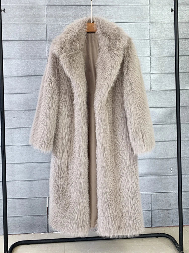 ZADORIN Winter Fluffy Jacket Women Solid Lapel Long Faux Fox Fur Coat Ladies Furry Warm Pink White Jacket Trench Coats Tops