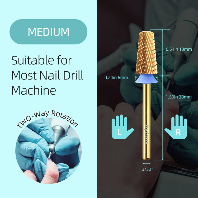 HYTOOS Titanium Safety Tapered Nail Drill Bits Smooth Top Barrel Carbide Bit Gel Removal Electric Drills Accessories Tool