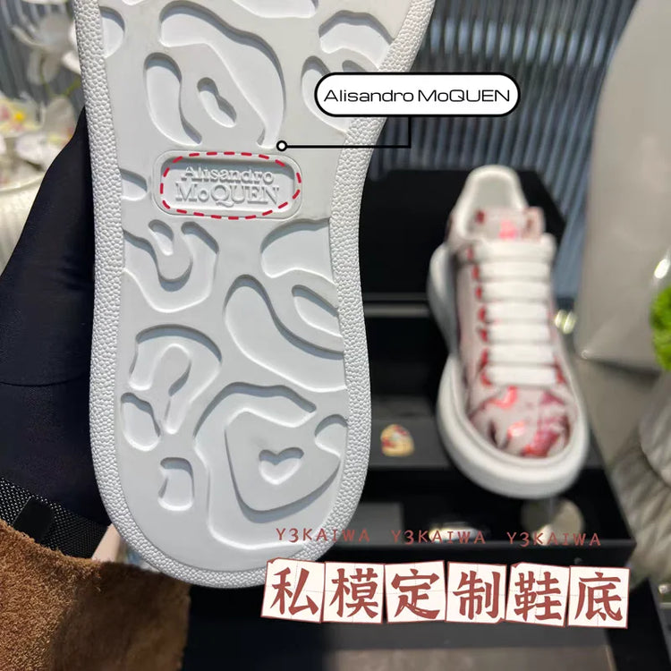 American European Fashion Casual Shoes Unisex White Platform Sneakers Man Sport Shoes In Printing Leather Women Heighten Loafers