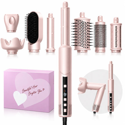 Ukliss Pink 1400W Multi-Styling Negative Ion Hairdryer Comb 8-in-1 Curling Brush Heat Wind Comb Hairdressing Tool