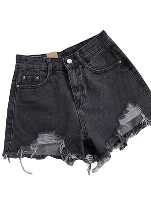 Pantaloncini di jeans coreani Donna Moda estiva Casual Jeans strappati a vita alta Tasca nappa Y2K Pantaloni caldi Streetwear Pantaloni blu