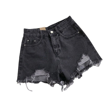 Pantaloncini di jeans coreani Donna Moda estiva Casual Jeans strappati a vita alta Tasca nappa Y2K Pantaloni caldi Streetwear Pantaloni blu