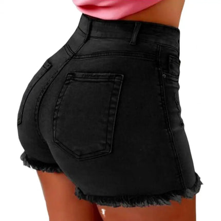 2025 Pantaloncini da donna con bordo strappato effetto consumato retrò Vita alta lavati Tasche laterali slim fit con sollevamento del sedere Pantaloni corti da festa casual da club