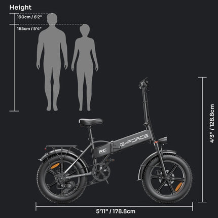 Bicicletta Elettrica Pieghevole G-FORCE RC per Adulti, Motore 750W, Batteria 48V 20AH, Pneumatici Fat da 20 Pollici, Bici Elettrica Urbana