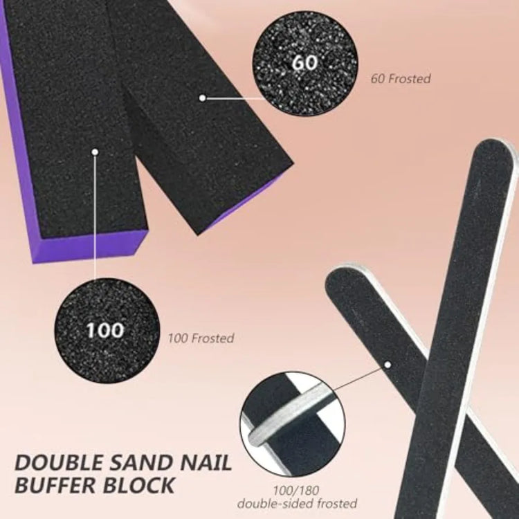 4 Pack Black Nail File 100/180 Grit and 3 Sided Buffer Block Set