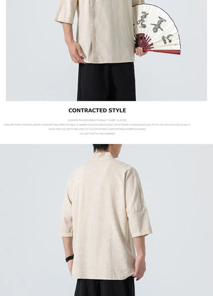Camicie Estive 2026 da Uomo, Stile Cinese Retrò Tradizionale in Lino Traspirante, Abbigliamento Maschile per Kung Fu e Tai Chi, Bluse Casual Stile Tang