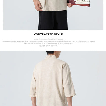 Camicie Estive 2026 da Uomo, Stile Cinese Retrò Tradizionale in Lino Traspirante, Abbigliamento Maschile per Kung Fu e Tai Chi, Bluse Casual Stile Tang