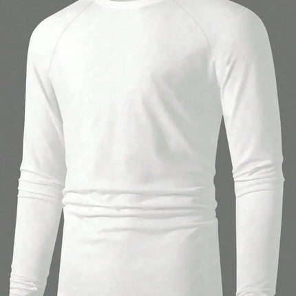 Men's All Seasons Plain Color Crew Neck Raglan Sleeve Long Sleeve Casual T-Shirt (Spring and Autumn) High-Quality Pure Cotton PlatiNum