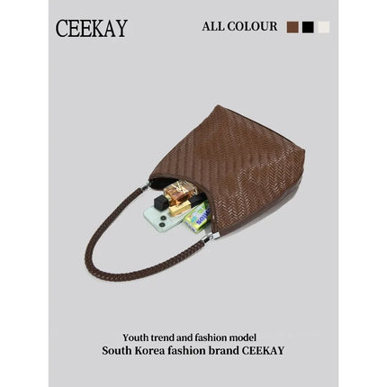 CEEKAY 2026 New Woven Hobo Bag, Retro Herringbone Texture Shoulder Bag with Woven Handle, Casual Women's Tote Bag