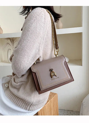 CGCBAG Luxury Brand Women Handbag 2024 New Retro Bee Female Shoulder Bag Simple High Quality Leather Designer Crossbody Bags PlatiNum