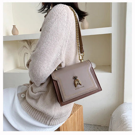 CGCBAG Luxury Brand Women Handbag 2024 New Retro Bee Female Shoulder Bag Simple High Quality Leather Designer Crossbody Bags PlatiNum