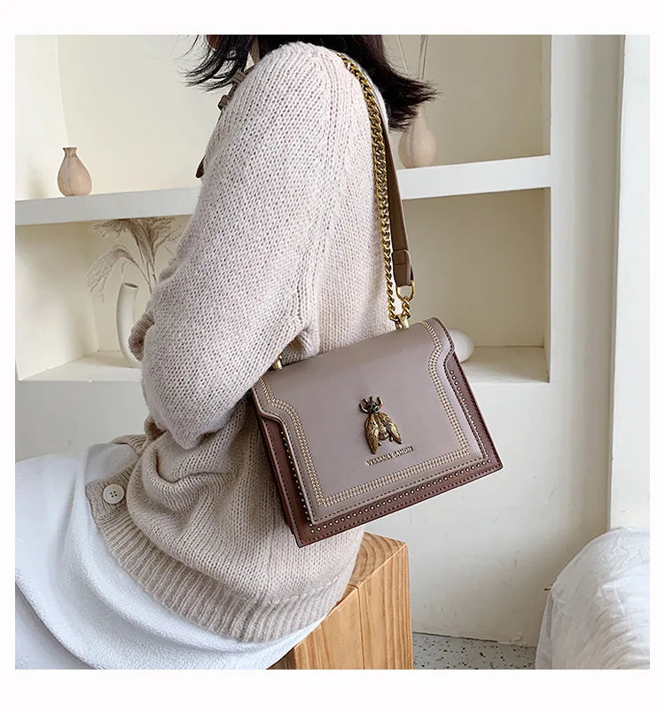 CGCBAG Luxury Brand Women Handbag 2024 New Retro Bee Female Shoulder Bag Simple High Quality Leather Designer Crossbody Bags PlatiNum