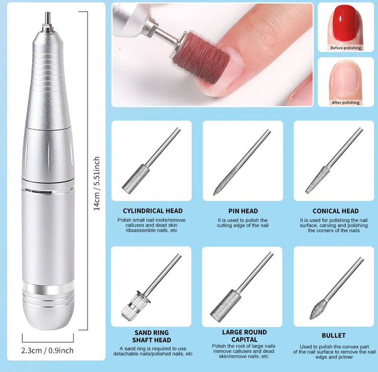 LIMEGIRL Portable Electric Nail Drill File 45000 RPM Rechargeable Electric Nail File Machine Kit for Acrylic Gel Nails Polishing Removing
