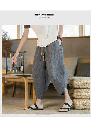 Kimono giapponese Pantaloncini tradizionali Pantaloni asiatici da uomo Samurai giapponese Pantaloni larghi da uomo in lino Yukata casual allentati