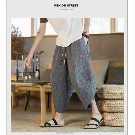 Kimono giapponese Pantaloncini tradizionali Pantaloni asiatici da uomo Samurai giapponese Pantaloni larghi da uomo in lino Yukata casual allentati