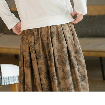 Pantaloni di alta qualità per uomo stile cinese fiore scuro velluto a coste Bloomers casual elastico in vita moda pantaloni larghi a gamba larga maschile
