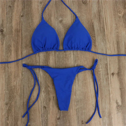 Set bikini perizoma da donna con cravatta laterale costume da bagno sexy stile fasciatura costumi da bagno brasiliani attrezzatura da nuoto in poliestere per la festa estiva platinumshop
