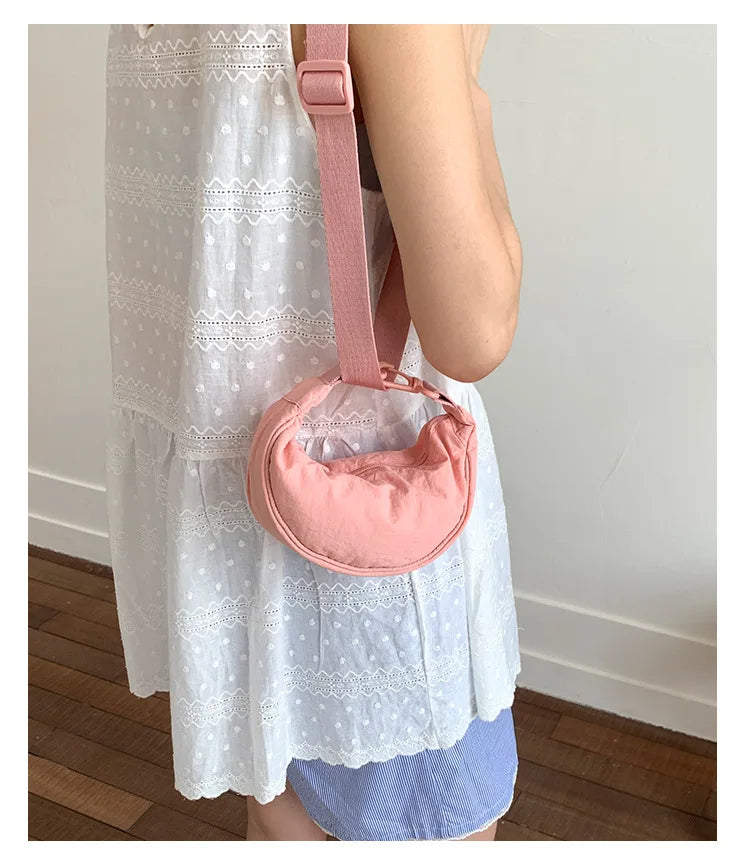 Simple Design Women's Messenger Bag Fashion Ladies Nylon Hobos Small Shoulder Bags Vintage Female Girls Purse Cloth Handbags PlatiNum