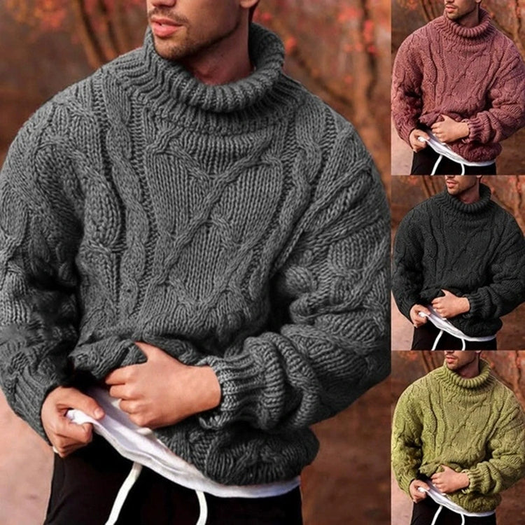 Autumn and winter European and American fashion casual twisted flower high neck pullover men's sweater men's knitted sweater top