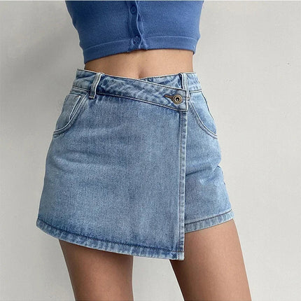 2025 Summer New Light-colored Slim Culottes High-waisted A-line Denim Shorts Casual Simple Non-elastic Women's Three-point Pants PlatiNum