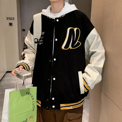 Embroidery Baseball Uniform Man Casual Jackets New Autumn Splicing Trendy Jacket Fashion High Street Outerwear Loose Clothes