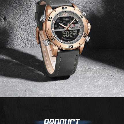 NAVIFORCE Orologio alla moda da uomo con cinturino in vera pelle Movimento al quarzo resistente all'acqua 30M Display luminoso con giorno e data F platinumshop