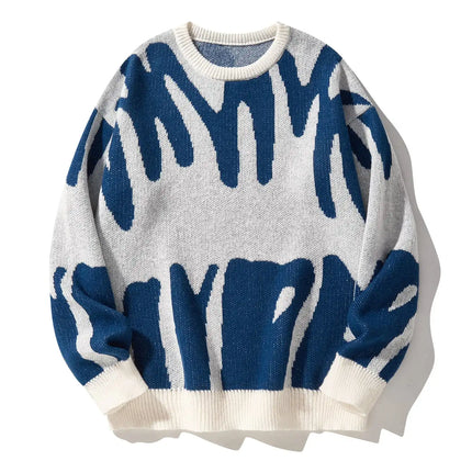 New Popular Autumn Winter Irregular Jacquard Pattern Pullover Sweater Casual Round Neck Contrast Color Knitted Men's Pullover