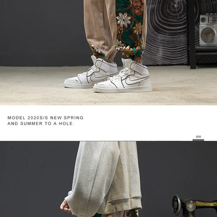Pantaloni casual alla moda Abbigliamento da uomo Cotone Samurai giapponese Ricamo Patchwork Pantaloni Harem Pantaloni Harajuku oversize da uomo