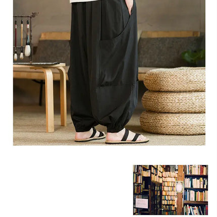 Pantaloni da uomo Harajuku, leggeri, sottili, casual, traspiranti, a gamba larga, stile harem, estivi, da jogging, in cotone, oversize.