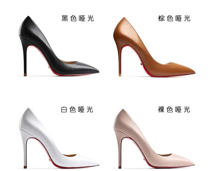 HLTINO 12CM Brown Patent Leather Pumps Women Red Bottom Heels Elegant High Heeled Stilettos Evening Shoe for Party