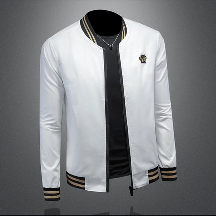 Minglu Spider Embroidery Men's Jackets High Quality Stand Collar Solid Color Sport Casual Spring Autumn Male Coats Plus Size 5XL