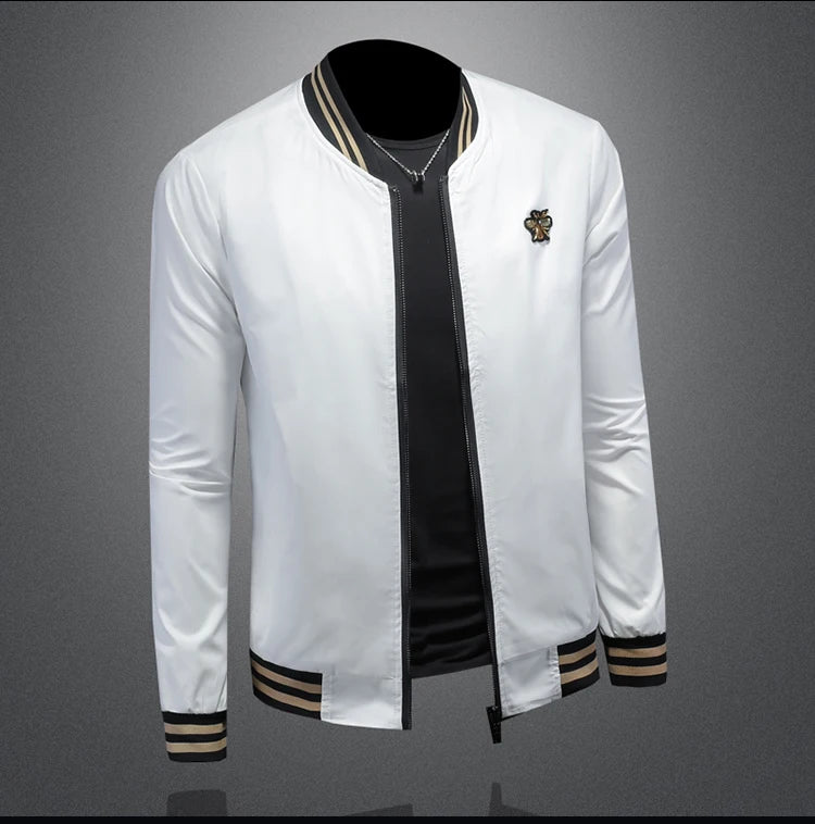 Minglu Spider Embroidery Men's Jackets High Quality Stand Collar Solid Color Sport Casual Spring Autumn Male Coats Plus Size 5XL
