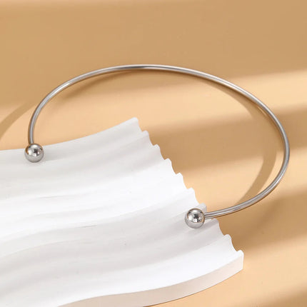 Stainless Steel Solid Ball Necklace for Women Punk Silver Color Adjustable Opening Necklace Bracelet Jewelry Accessories Gift PlatiNum