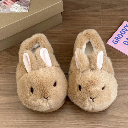 New Cute 3D Rabbit Furry Slippers Women Winter Warm Plush Closed Back House Shoes Non Slip Bunny Indoor Flip Flops Home Slipper