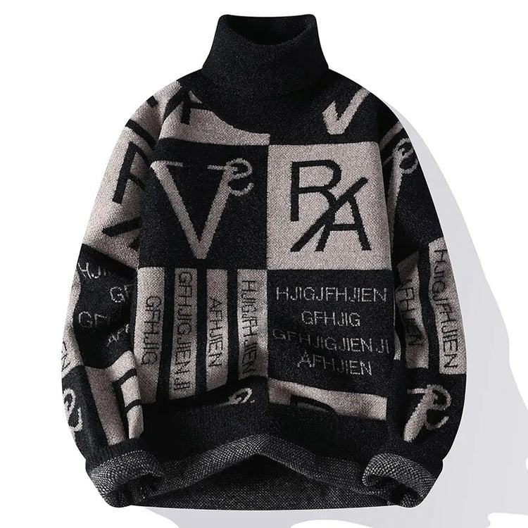 2024 Winter men's flower pattern Sweaters thick O-neck sweater men youth autumn Men's Turtle neck wool Casual Knitwear Pullover