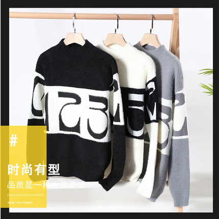 2023 New Fashion Patchwork digit Cashmere Sweater Men High Quality Comfortable Mens Sweaters Thick Warm Male Pullover