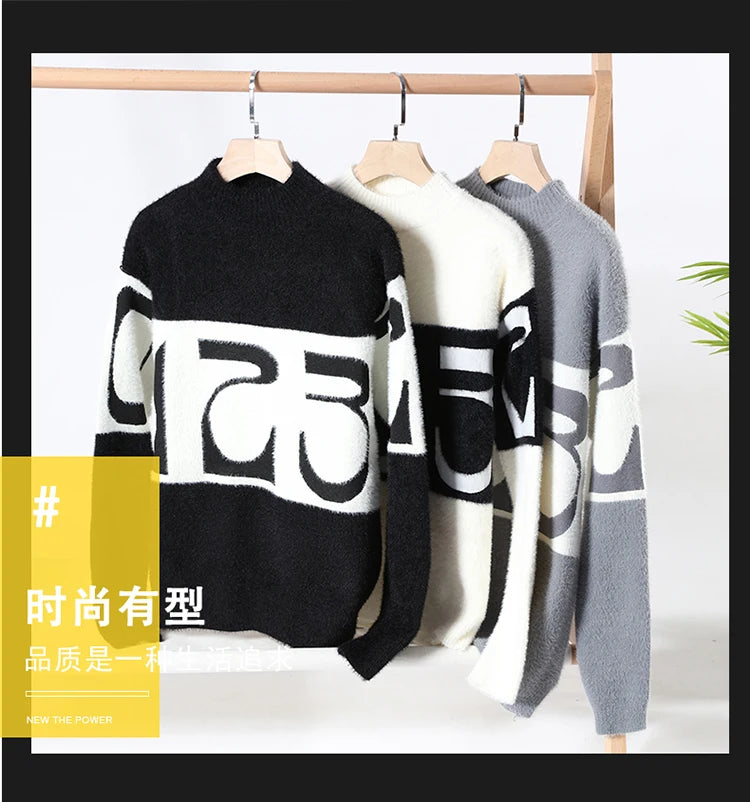 2023 New Fashion Patchwork digit Cashmere Sweater Men High Quality Comfortable Mens Sweaters Thick Warm Male Pullover