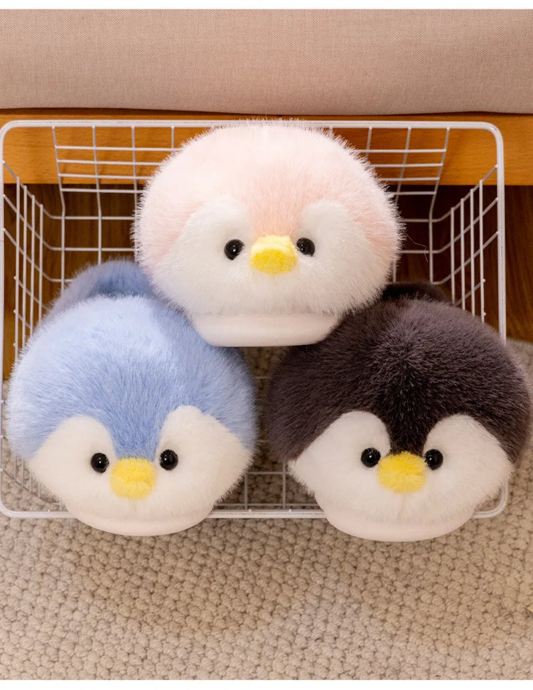 Cute Penguin Plush Slippers，Winter Warm Full-Coverage Home Slippers，Cartoon Animal-Themed, Non-Slip, Thick-Soled Women's Indoor