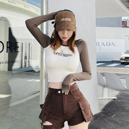 High Waisted Cargo Shorts Chic Khaki Denim Shorts with Pockets Sexy Girl Summer Outfits for Women