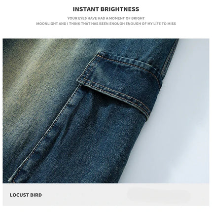 Pantaloncini di jeans cargo da uomo estivi Baggy dritti Moda Casual Pantaloni corti a gamba larga Tasca grande Jeans corti per vacanze al mare Uomo